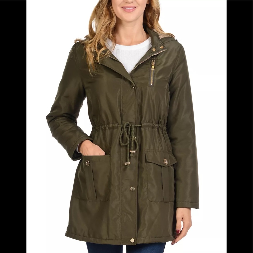 NWOT CB Green Outwear Trench Coat Hoodie. Size: M - Picture 1 of 8